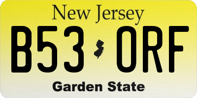 NJ license plate B53ORF