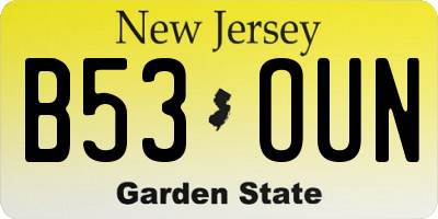 NJ license plate B53OUN