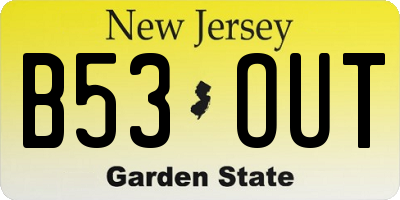NJ license plate B53OUT