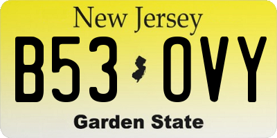 NJ license plate B53OVY