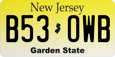 NJ license plate B53OWB