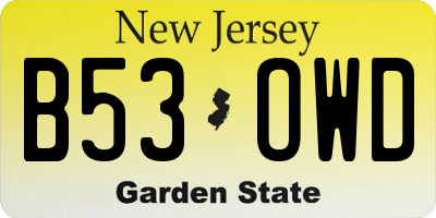 NJ license plate B53OWD