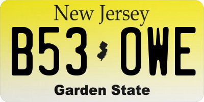 NJ license plate B53OWE