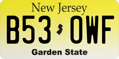 NJ license plate B53OWF