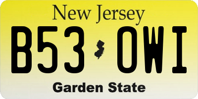 NJ license plate B53OWI