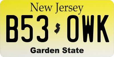 NJ license plate B53OWK
