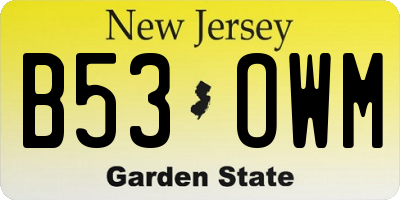 NJ license plate B53OWM