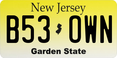 NJ license plate B53OWN