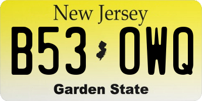 NJ license plate B53OWQ