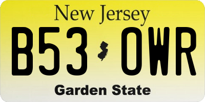 NJ license plate B53OWR