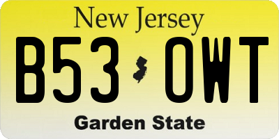 NJ license plate B53OWT