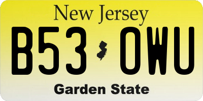 NJ license plate B53OWU
