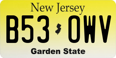 NJ license plate B53OWV