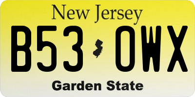 NJ license plate B53OWX