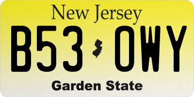NJ license plate B53OWY