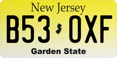 NJ license plate B53OXF