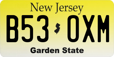 NJ license plate B53OXM