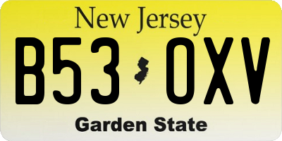 NJ license plate B53OXV