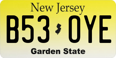 NJ license plate B53OYE