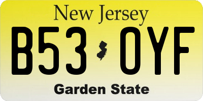 NJ license plate B53OYF