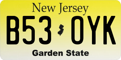 NJ license plate B53OYK