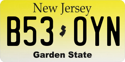 NJ license plate B53OYN