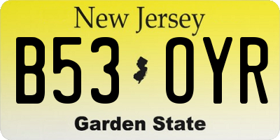NJ license plate B53OYR