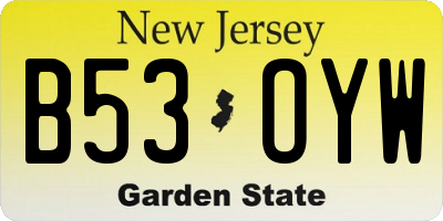 NJ license plate B53OYW