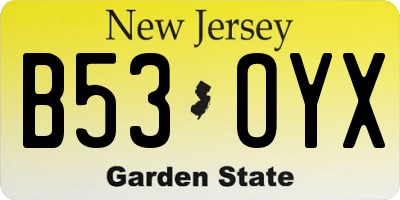 NJ license plate B53OYX
