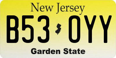 NJ license plate B53OYY