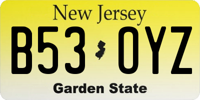 NJ license plate B53OYZ