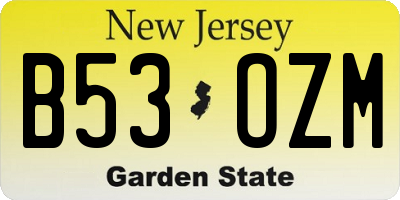 NJ license plate B53OZM
