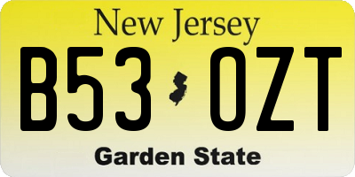 NJ license plate B53OZT