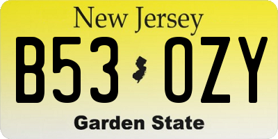 NJ license plate B53OZY