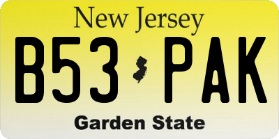 NJ license plate B53PAK