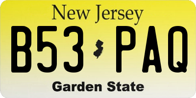 NJ license plate B53PAQ