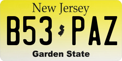 NJ license plate B53PAZ