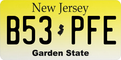 NJ license plate B53PFE