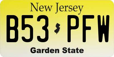 NJ license plate B53PFW