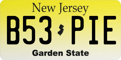 NJ license plate B53PIE