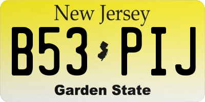 NJ license plate B53PIJ