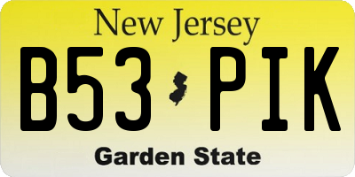NJ license plate B53PIK