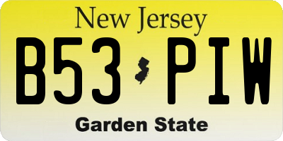 NJ license plate B53PIW