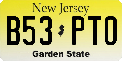 NJ license plate B53PTO
