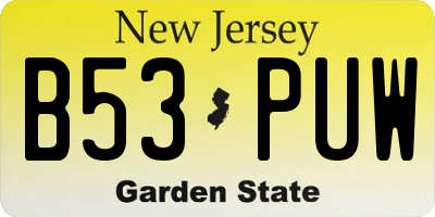 NJ license plate B53PUW