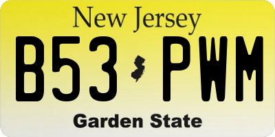 NJ license plate B53PWM