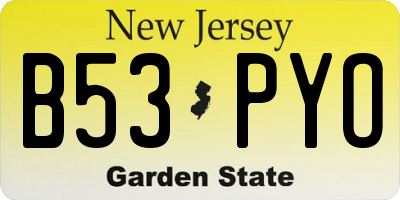 NJ license plate B53PYO