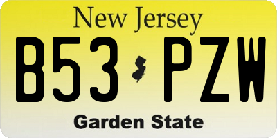 NJ license plate B53PZW
