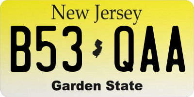 NJ license plate B53QAA