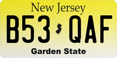 NJ license plate B53QAF